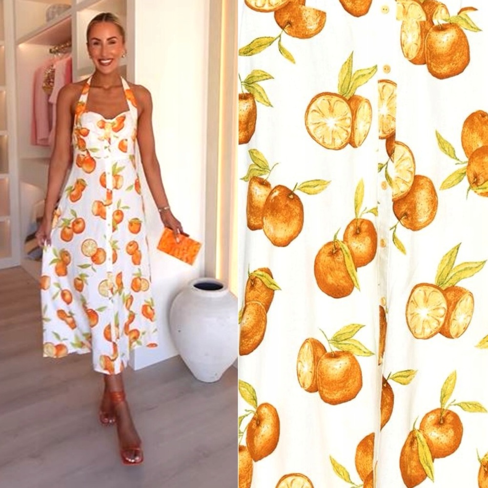 Zara Linen-Blend Halter Midi Dress with Oranges